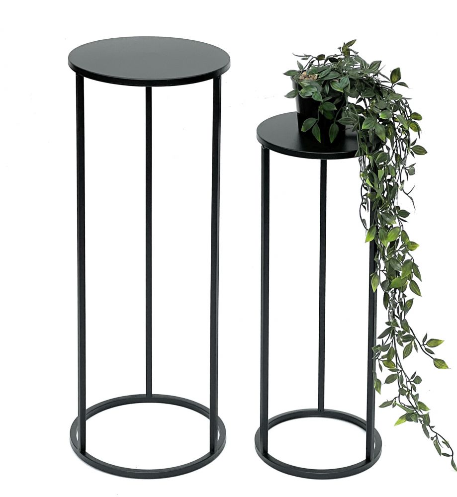 DanDiBo Blumenhocker Metall Schwarz Rund Blumenständer Beistelltisch 96316 2er Set Blumensäule Modern Pflanzenständer Pflanzenhocker