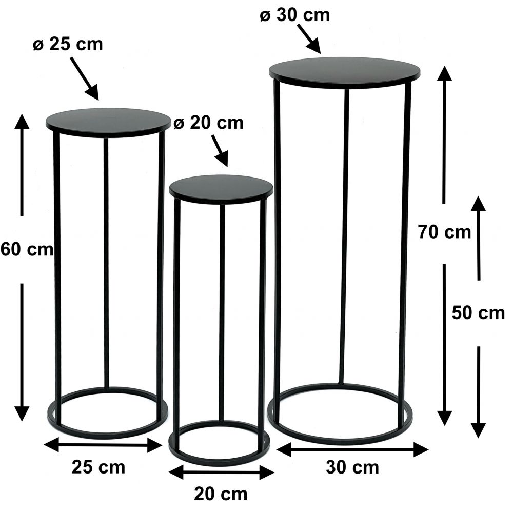 DanDiBo Blumenhocker Metall Schwarz Rund Blumenständer Beistelltisch 96316 3er Set Blumensäule Modern Pflanzenständer Pflanzenhocker