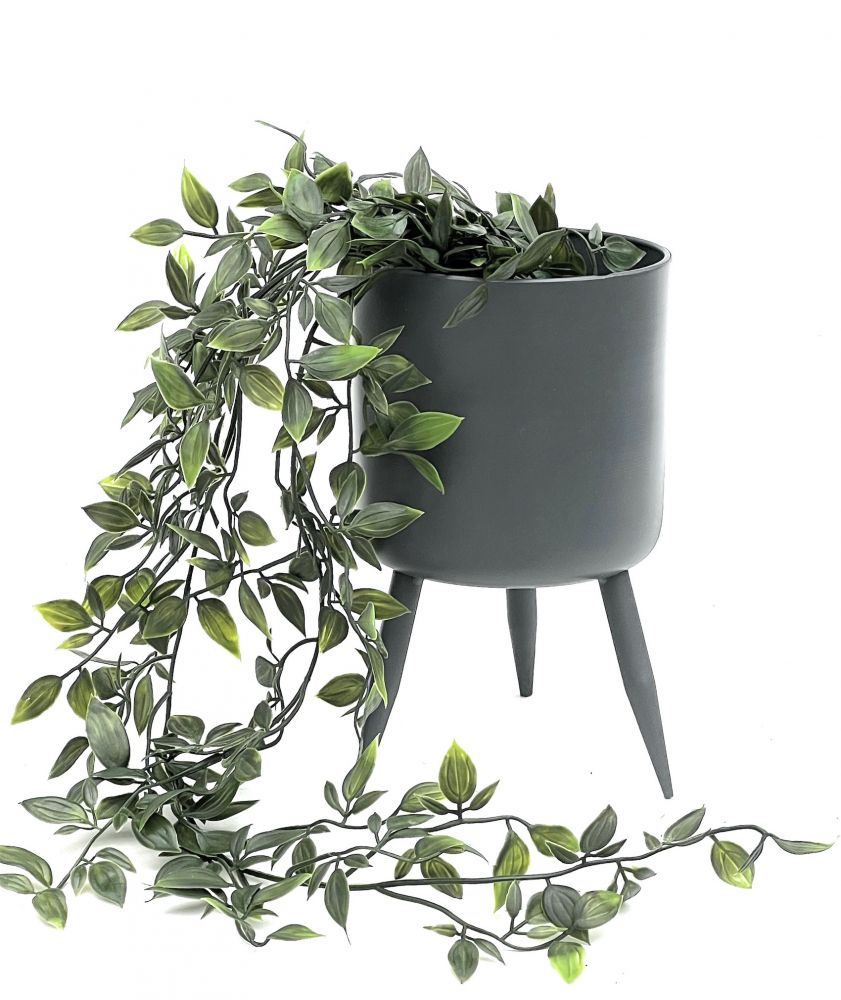 DanDiBo Blumentopf mit Füßen Pflanztopf Blumenkübel mit Beinen Metall Grau 23 cm 96260 M Modern Pflanzenständer