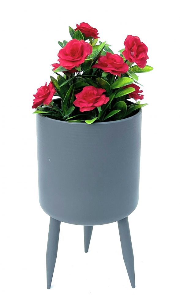 DanDiBo Blumentopf mit Füßen Pflanztopf Blumenkübel mit Beinen Metall Grau 27 cm 96260 L Modern Pflanzenständer