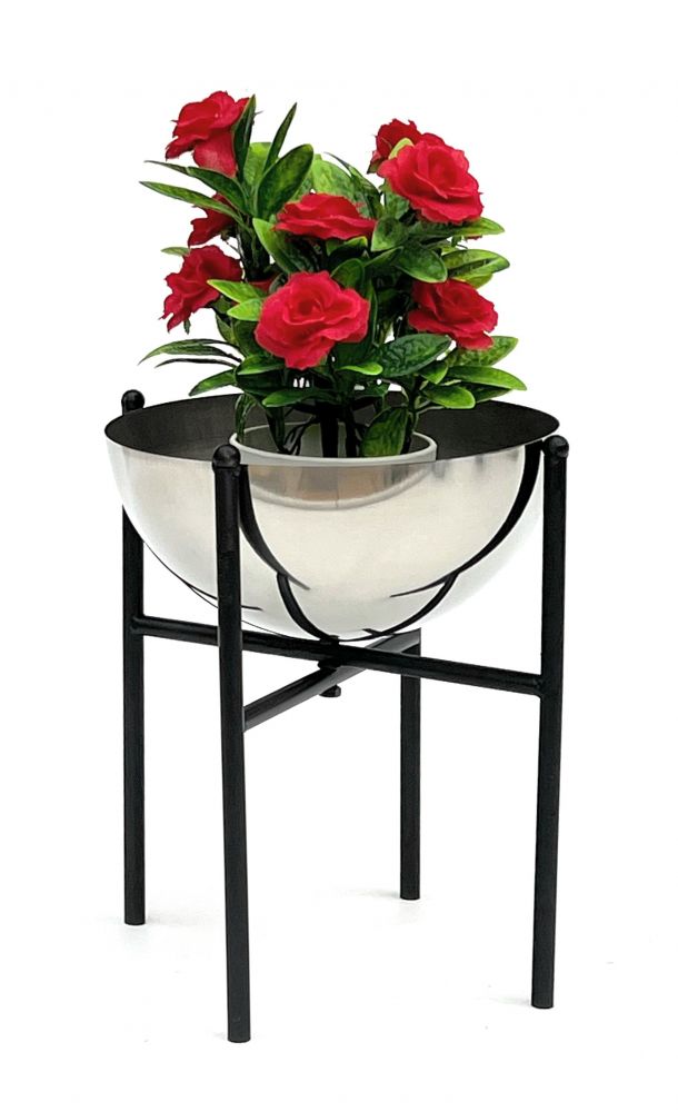 DanDiBo Blumenhocker Metall mit Topf Schwarz Silber 25 cm Blumenständer 96257 S Blumensäule Modern Pflanzenständer Pflanzenhocker