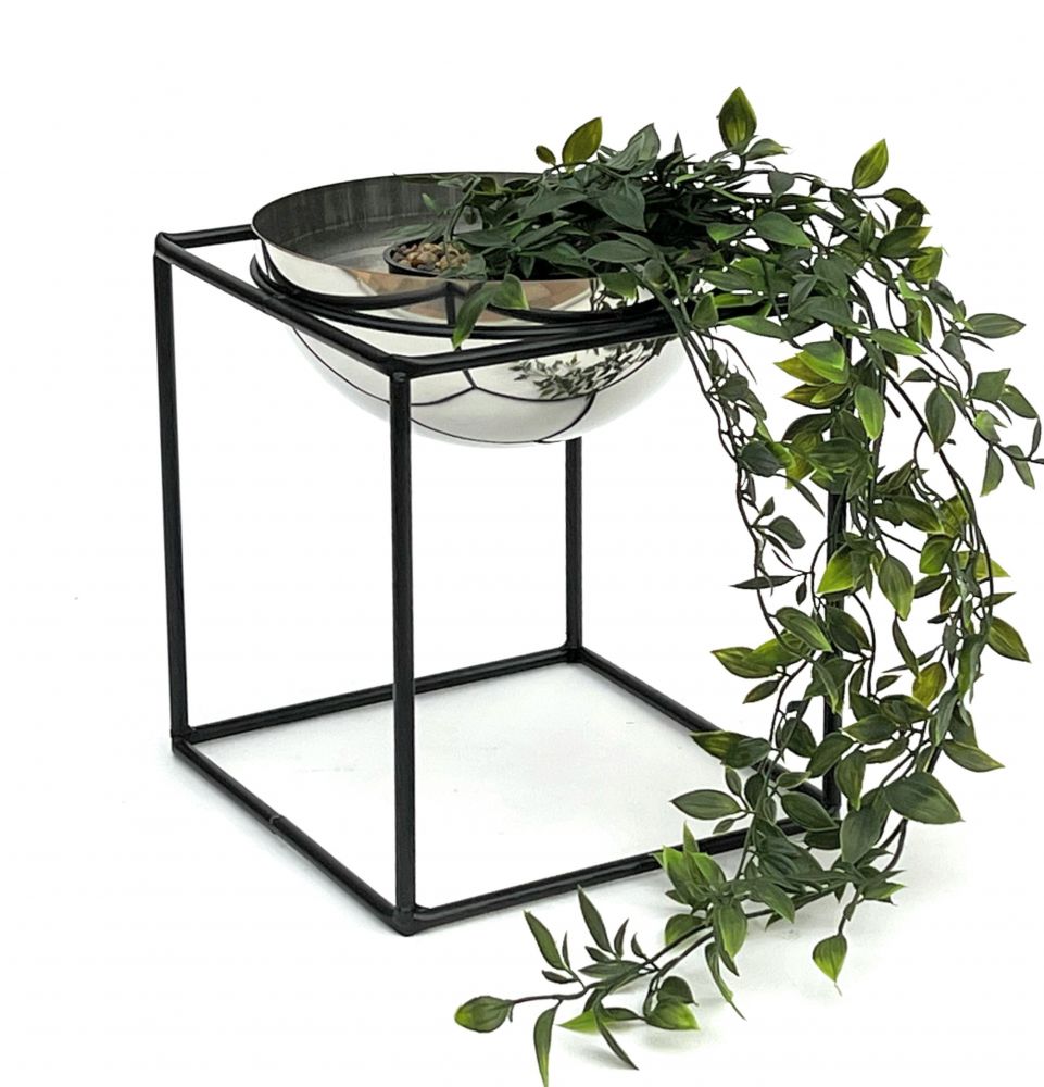 DanDiBo Blumenhocker Metall mit Topf Schwarz Silber 28 cm Blumenständer 96256 M Blumensäule Modern Pflanzenständer Pflanzenhocker