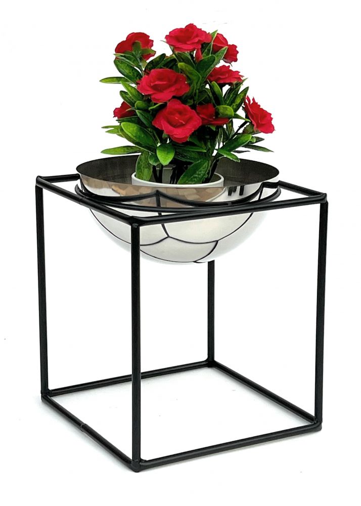 DanDiBo Blumenhocker Metall mit Topf Schwarz Silber 28 cm Blumenständer 96256 M Blumensäule Modern Pflanzenständer Pflanzenhocker