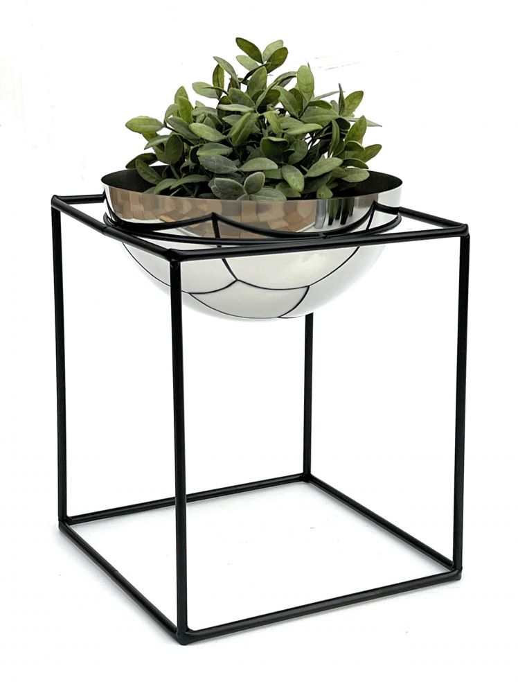 DanDiBo Blumenhocker Metall mit Topf Schwarz Silber 35 cm Blumenständer 96256 L Blumensäule Modern Pflanzenständer Pflanzenhocker