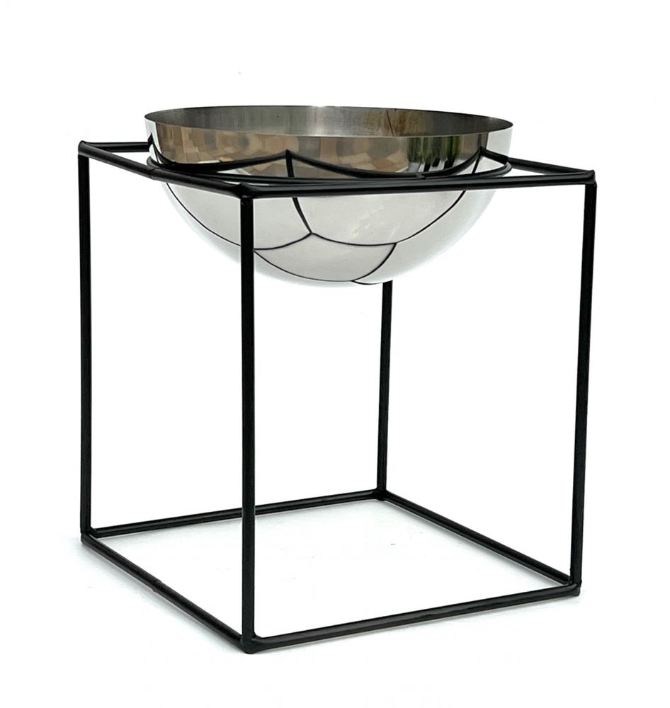 DanDiBo Blumenhocker Metall mit Topf Schwarz Silber 35 cm Blumenständer 96256 L Blumensäule Modern Pflanzenständer Pflanzenhocker