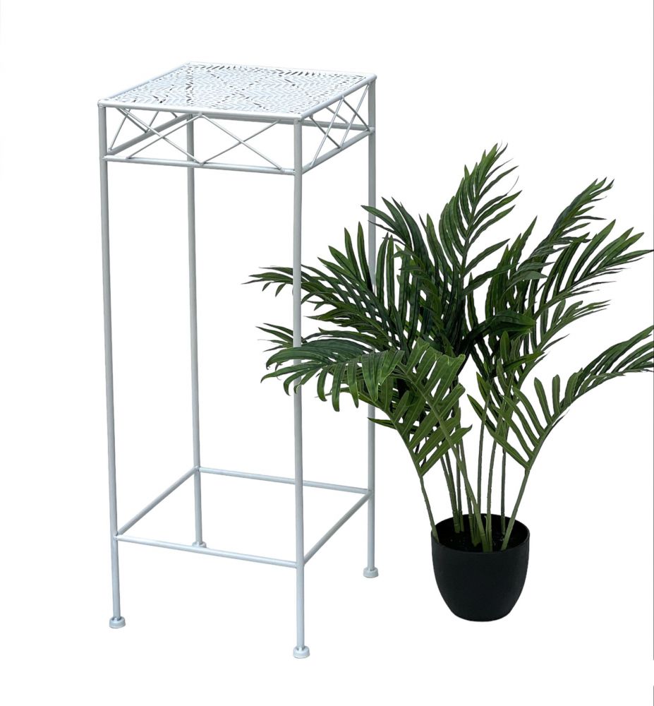 DanDiBo Blumenhocker Weiß Metall Eckig 70 cm Blumenständer 96314 L Beistelltisch Blumensäule Modern Pflanzenständer Pflanzenhocker