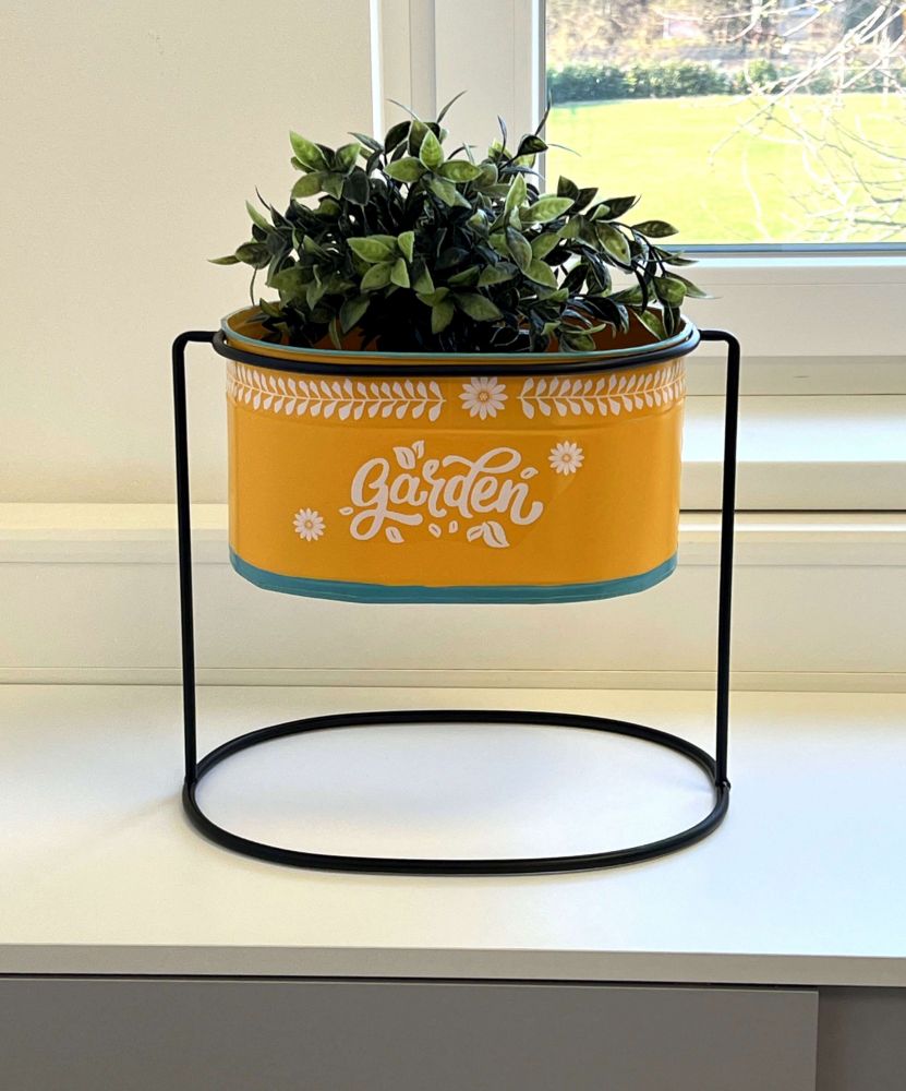 DanDiBo Blumenhocker mit Topf Metall Stehend Orange Oval 30 cm Blumenständer 96526 L Blumensäule Modern Pflanzenständer Pflanzgefäß