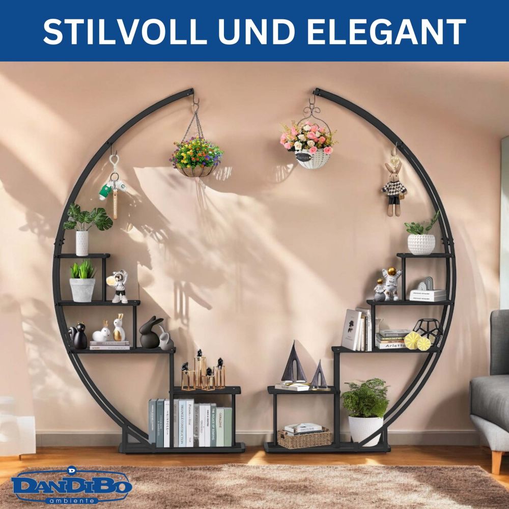 DanDiBo Blumenregal indoor 170 cm Hoch Metall Schwarz Rund 96586 Blumentreppe Groß Halbrund Pflanzenständer Modern Design