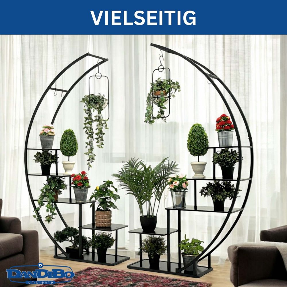 DanDiBo Blumenregal indoor 170 cm Hoch Metall Schwarz Rund 96586 Blumentreppe Groß Halbrund Pflanzenständer Modern Design