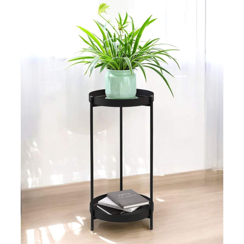 DanDiBo Blumenständer Metall Schwarz Rund 2 Etagen 52 cm 96583 Beistelltisch Blumenhocker Pflanzenständer Design Modern Pflanzenhocker