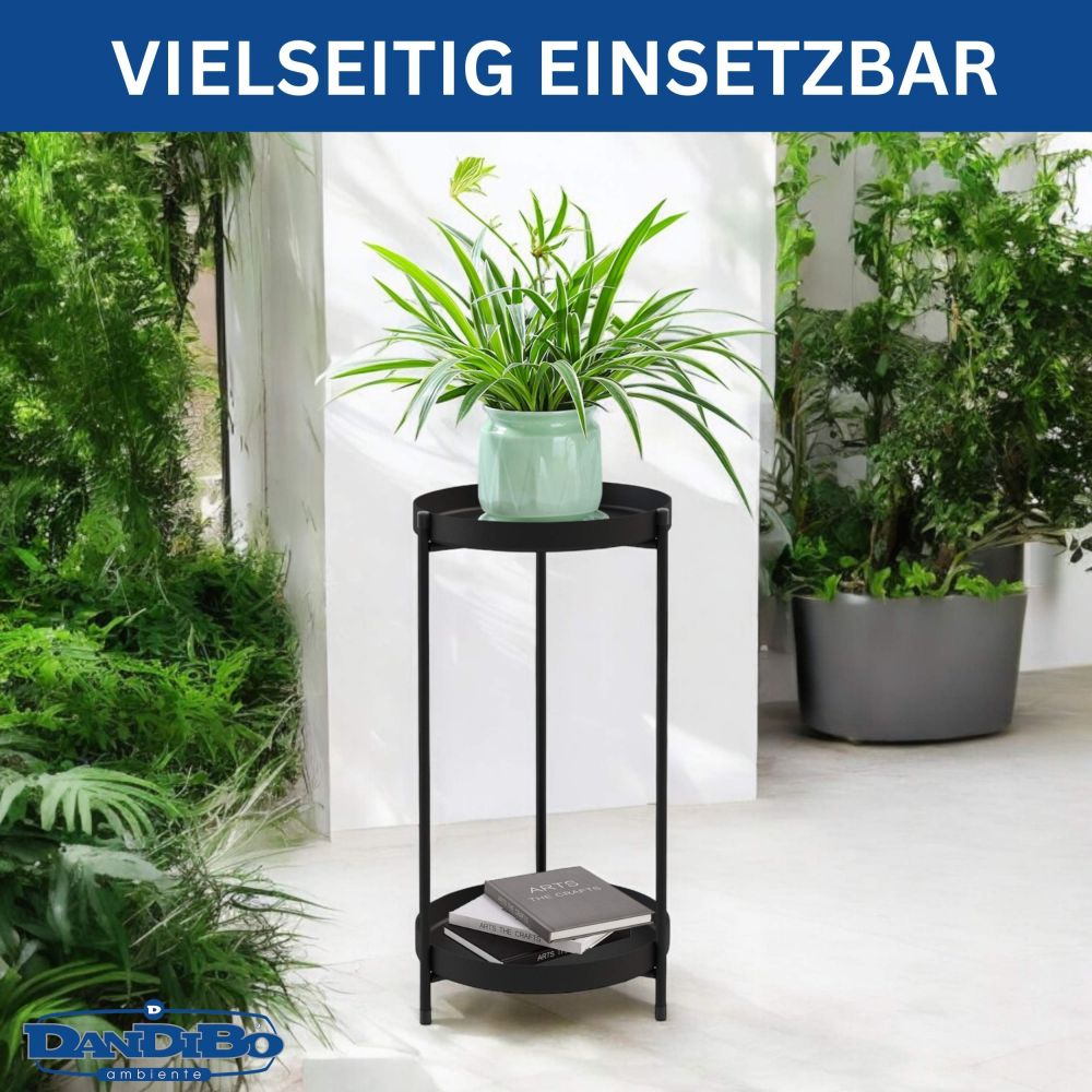 DanDiBo Blumenständer Metall Schwarz Rund 2 Etagen 52 cm 96583 Beistelltisch Blumenhocker Pflanzenständer Design Modern Pflanzenhocker