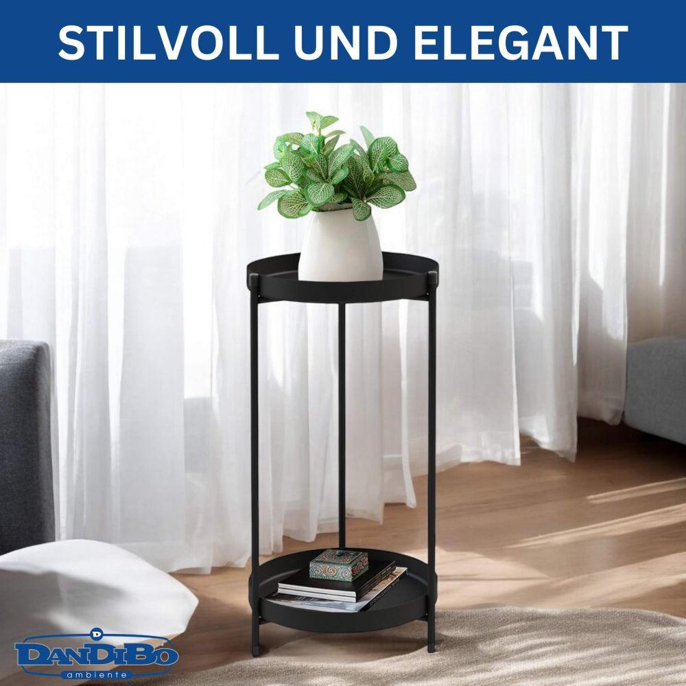 DanDiBo Blumenständer Metall Schwarz Rund 2 Etagen 52 cm 96583 Beistelltisch Blumenhocker Pflanzenständer Design Modern Pflanzenhocker