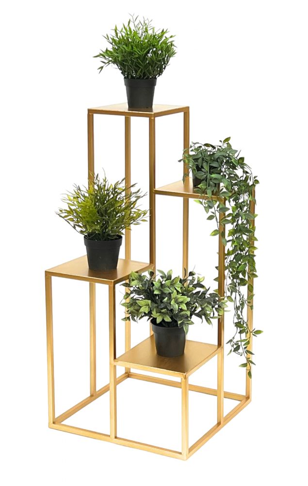 DanDiBo Blumentreppe Metall Gold 82 cm Pflanzentreppe Blumenständer 96505 Blumensäule Modern Pflanzenständer Blumenhocker