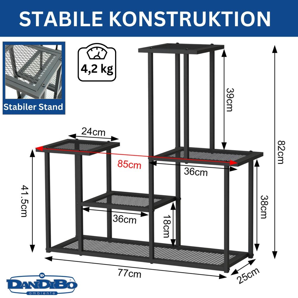 DanDiBo Blumenregal indoor Metall Schwarz 4 Ebenen 96579 Blumentreppe Modern Pflanzentreppe Design Pflanzenregal