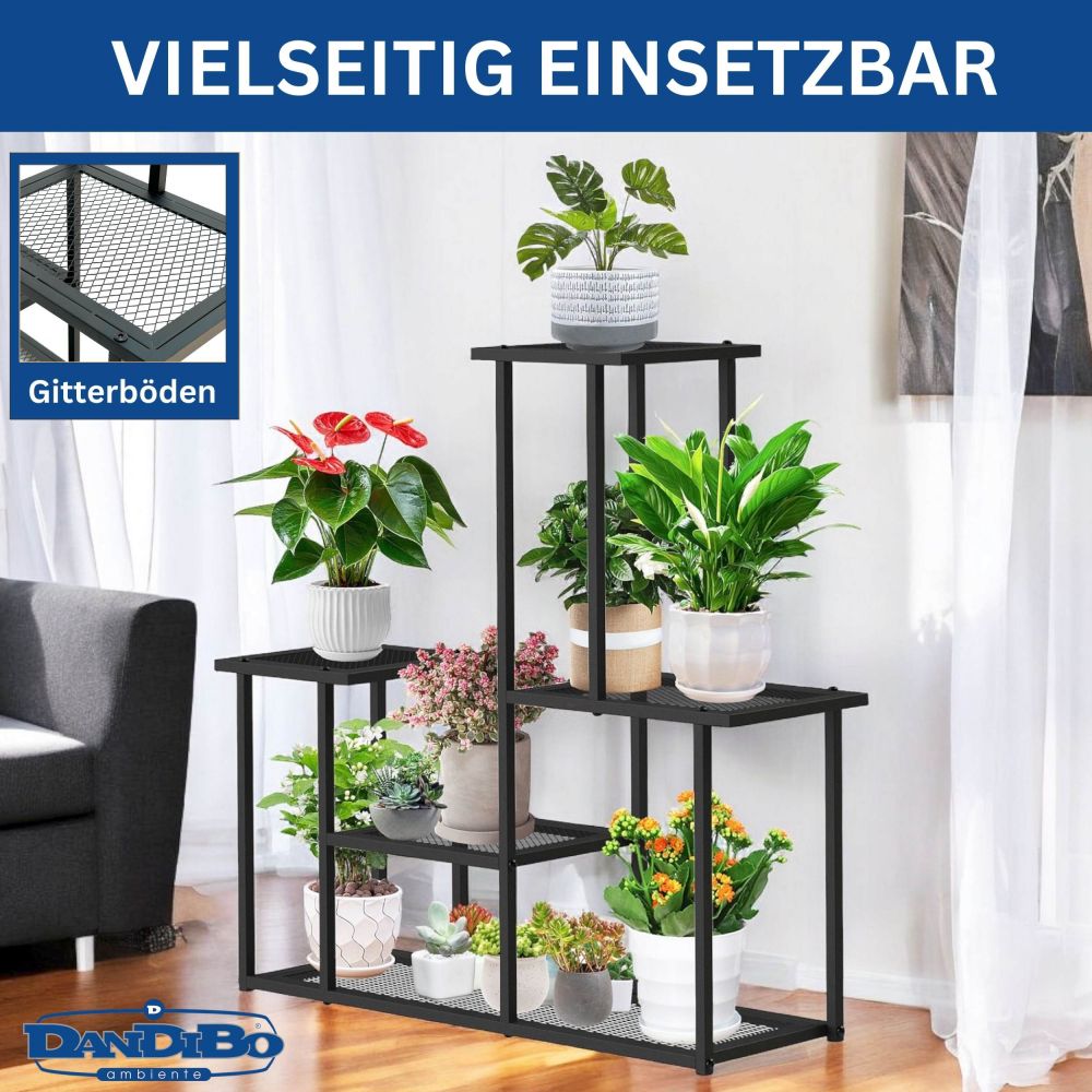 DanDiBo Blumenregal indoor Metall Schwarz 4 Ebenen 96579 Blumentreppe Modern Pflanzentreppe Design Pflanzenregal