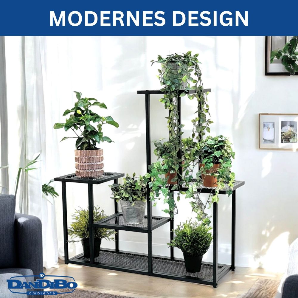 DanDiBo Blumenregal indoor Metall Schwarz 4 Ebenen 96579 Blumentreppe Modern Pflanzentreppe Design Pflanzenregal