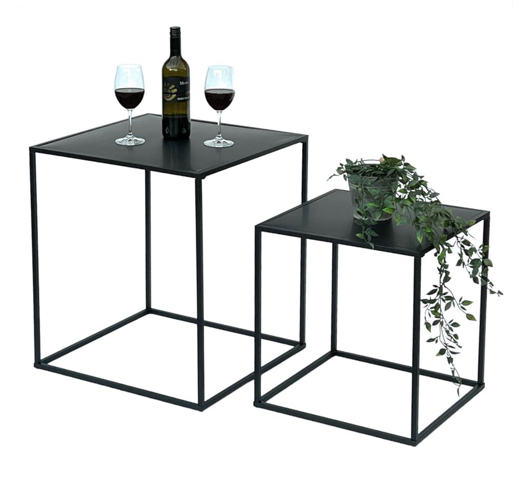 DanDiBo Couchtisch Schwarz Metall 2er Set Beistelltisch Wohnzimmer 96252 Tisch Beistelltisch 52 cm und 42 cm Sofatisch Küchentisch Modern