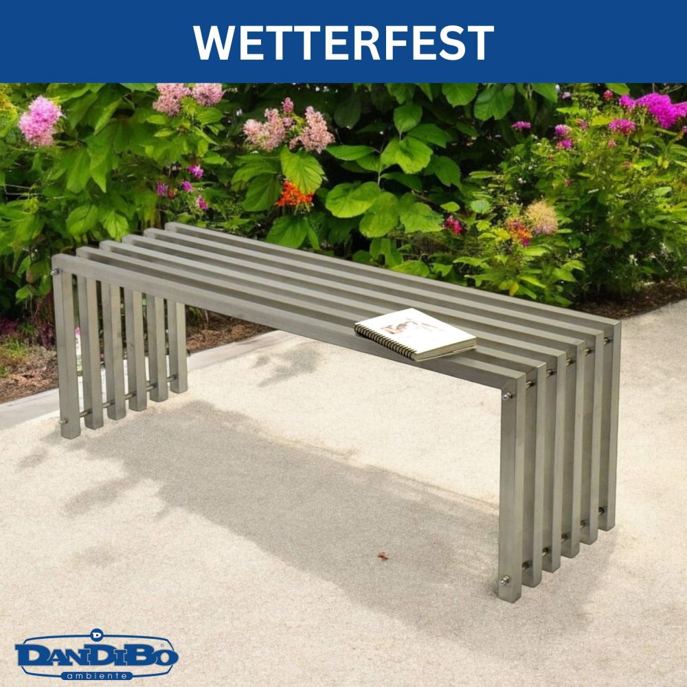 DanDiBo Gartenbank Wetterfest Metall Edelstahl Massiv 115 cm Sitzbank Outdoor Garten 96607 Parkbank Lamellenbank