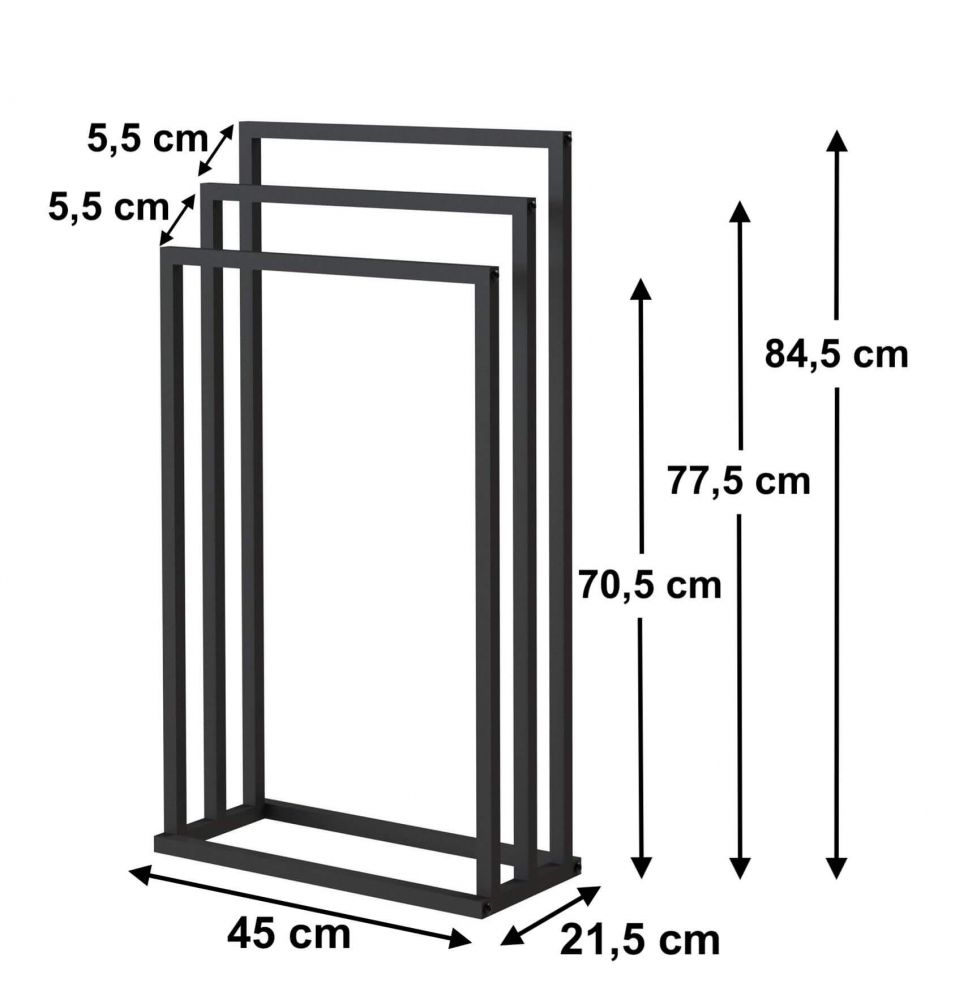 DanDiBo Towel rail Standing Black Matt Metal 96498 Towel rail with 3 towel rails Bathroom Bathroom furniture Modern