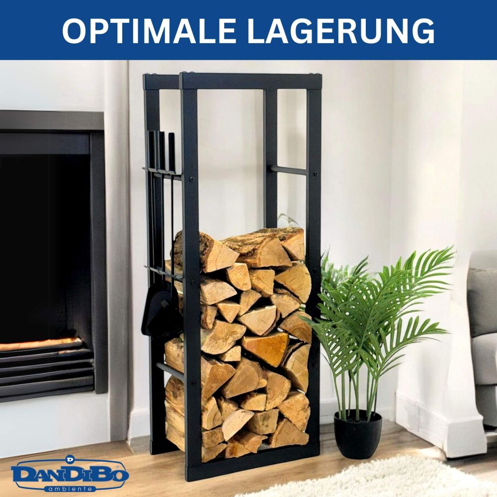 DanDiBo Kaminholzregal Innen Metall mit Besteck 96601 Brennholzregal Holzaufbewahrung Kaminholzständer Feuerholzregal