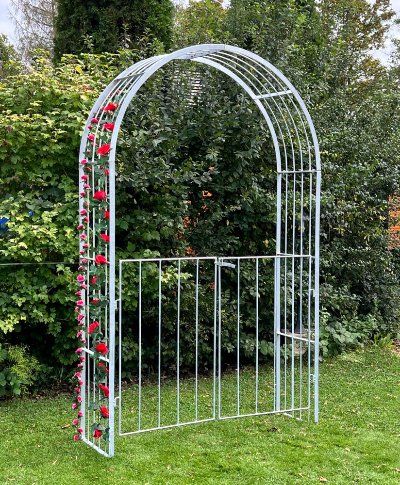 DanDiBo Rose arch Galvanised Solid with gate Door 140 cm Archway 96517 Weatherproof Round arch Solid iron climbing aid Garden arch Hot-dip galvanised