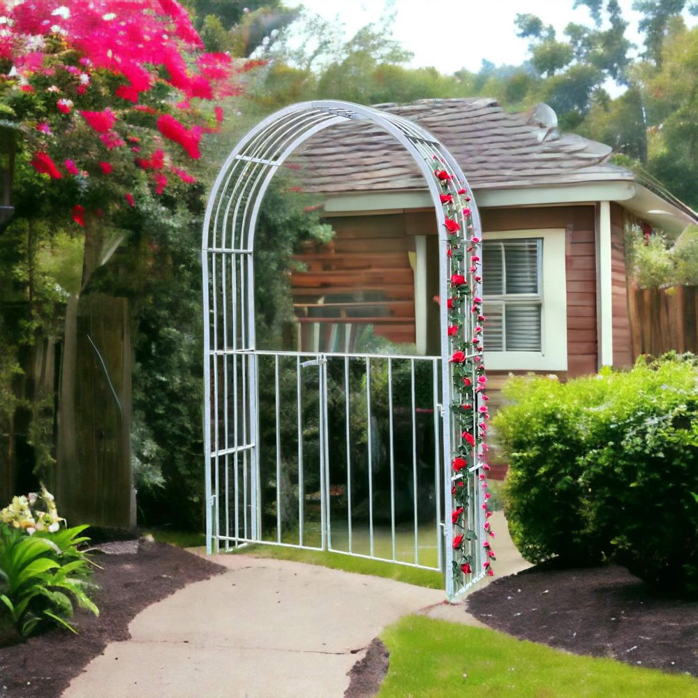 DanDiBo Rose arch Galvanised Solid with gate Door 140 cm Archway 96517 Weatherproof Round arch Solid iron climbing aid Garden arch Hot-dip galvanised