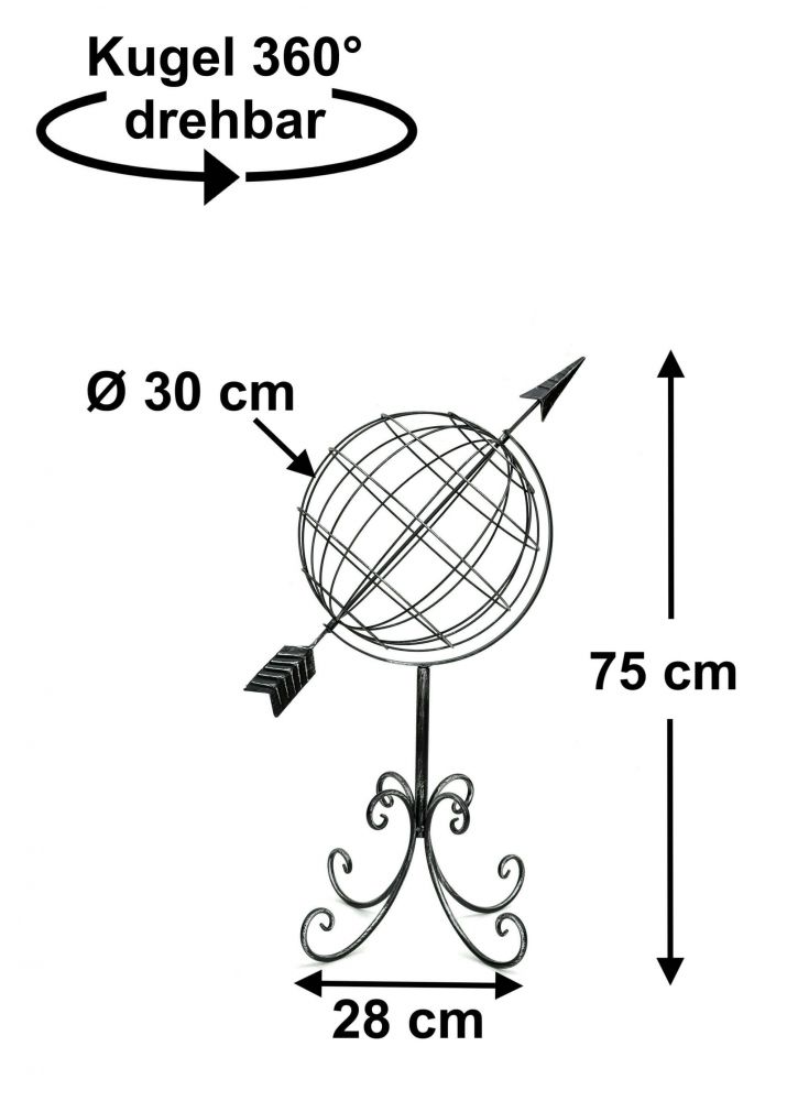 DanDiBo Sundial Garden Metal Globe 101806 Modern Standing Wrought Iron Sundial 72 cm Garden Clock Garden Decoration