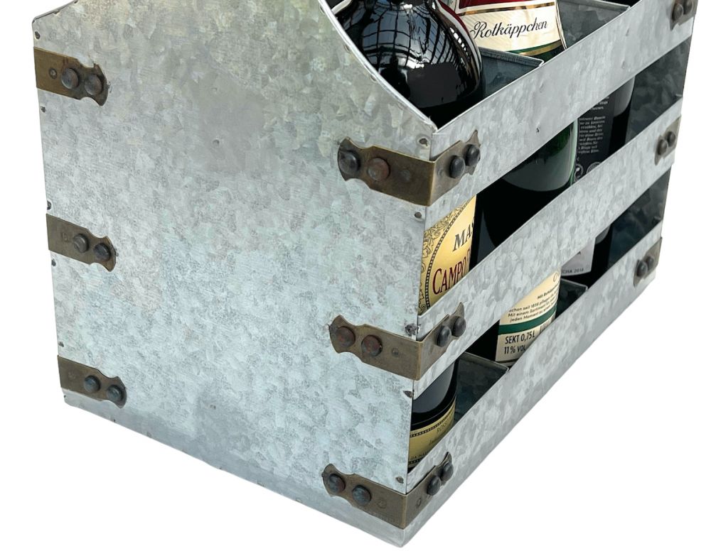 DanDiBo Weinträger Metall mit Öffner 96403 Flaschenträger 6 Flaschen  Flaschenkiste Flaschenöffner Flaschenkorb Weinflaschenträger - DanDiBo -Ambiente