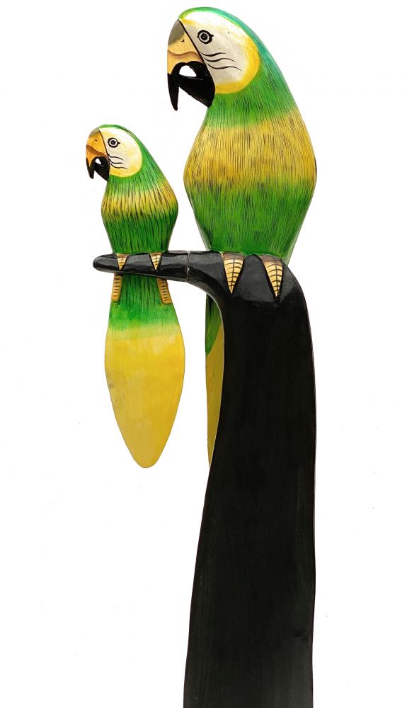 DanDiBo Deko Figur Papagei 2er Nr.41 Vogel aus Holz Skulptur Orange Grün 100 cm Holzvogel Handgeschnitzt Stehend Tierfigur Schnitzskulptur
