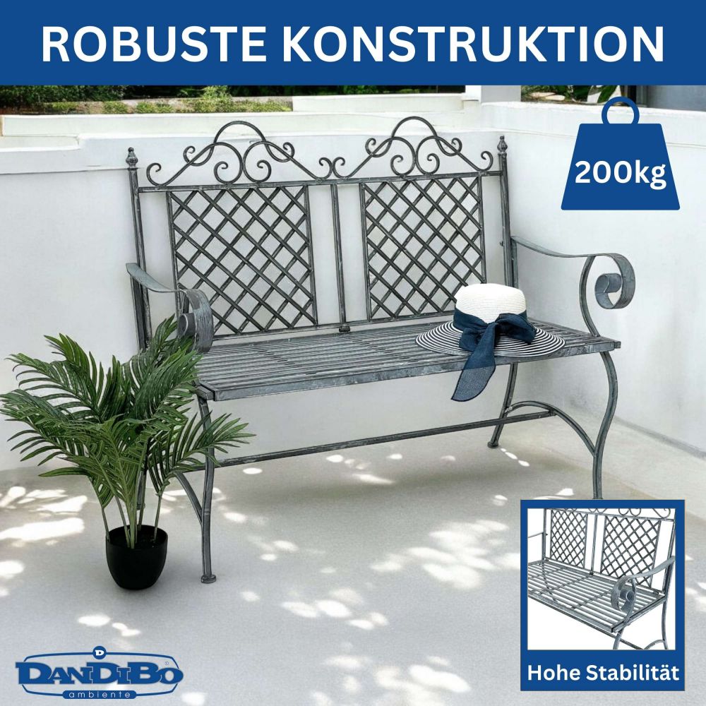 DanDiBo Gartenbank Wetterfest 2 Sitzer Metall Grau 120 cm 96592 Sitzbank Eisen Bank Garten Antik Parkbank