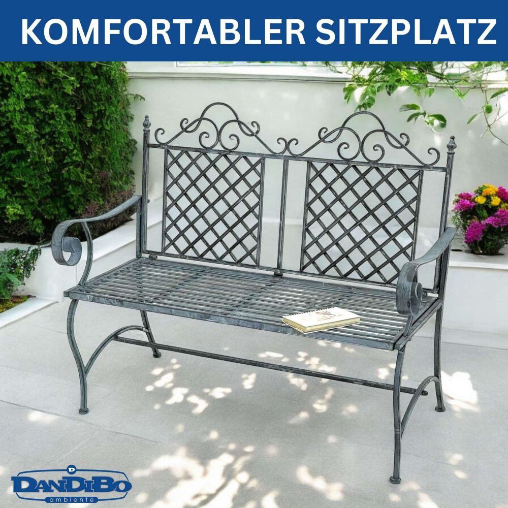 DanDiBo Gartenbank Wetterfest 2 Sitzer Metall Grau 120 cm 96592 Sitzbank Eisen Bank Garten Antik Parkbank