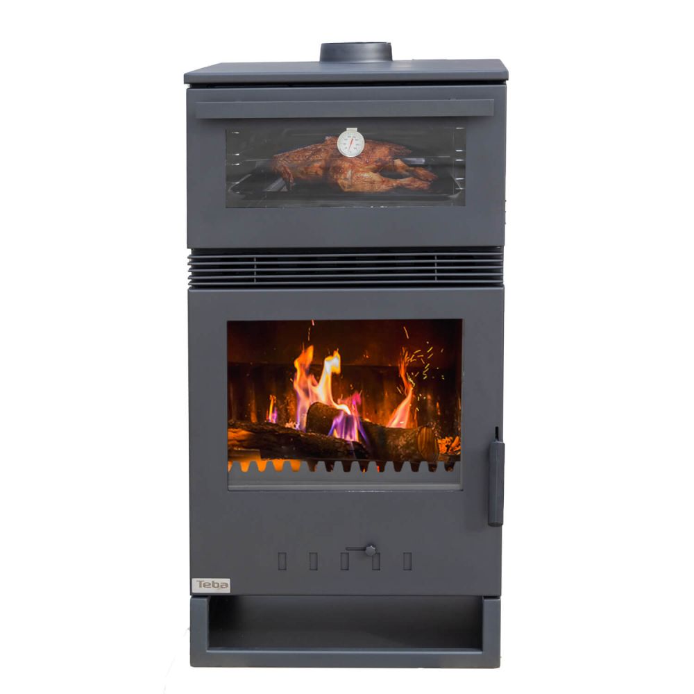 EEK A+ Wood-burning stove with baking compartment Panoramic fireplace Three-sided glass 3 panes Teba TKS 15 Glazed 3 sides Wood-burning stove 12.8 kW Fireplace Stove Wood-burning cooker Kitchen stove