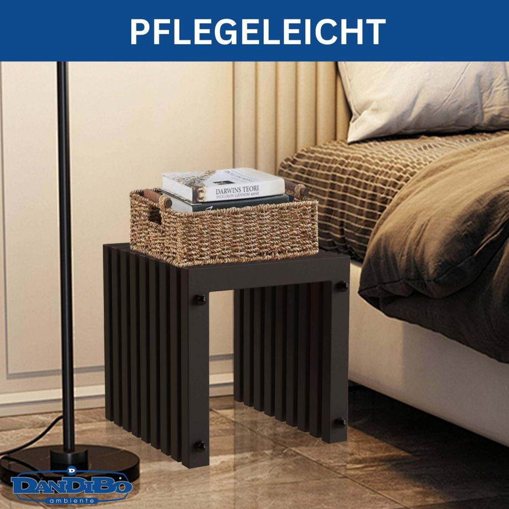 DanDiBo Lamellenhocker Hocker Metall Schwarz Eckig BASE Massiv 32 cm Modern Beistelltisch Lamellen