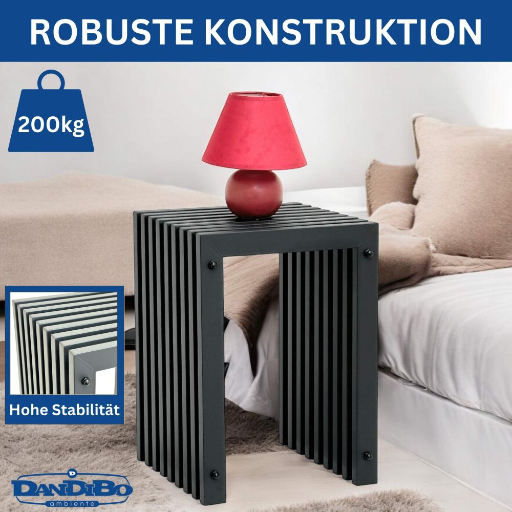 DanDiBo Lamellenhocker Hocker Metall Schwarz Eckig BASE Massiv 45 cm Modern Beistelltisch Lamellen