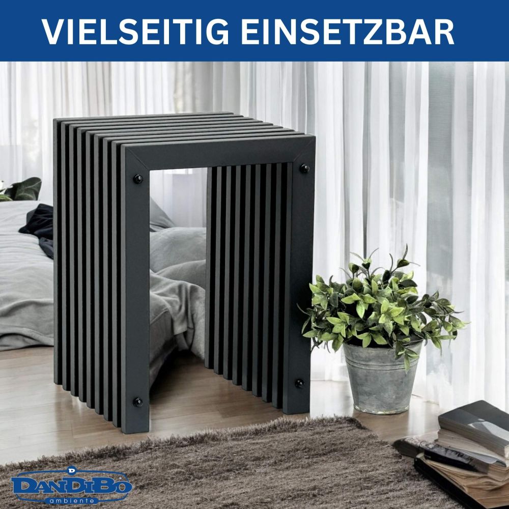 DanDiBo Lamellenhocker Hocker Metall Schwarz Eckig BASE Massiv 45 cm Modern Beistelltisch Lamellen