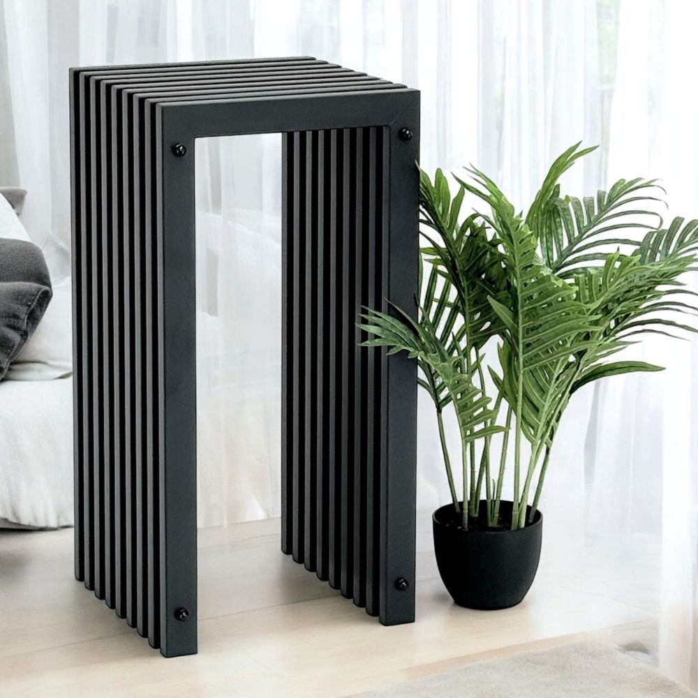 DanDiBo Slatted stool Stool Metal Black Square BASE Solid 65 cm Modern Side table Slats