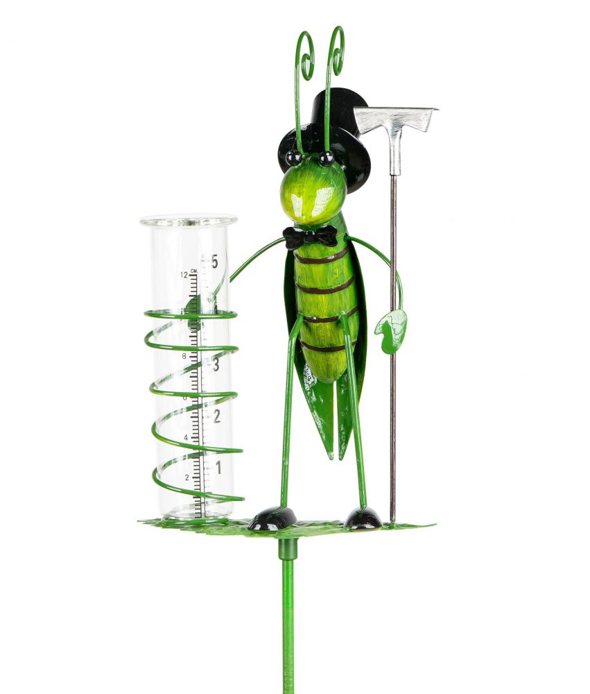 DanDiBo metal rain gauge with ground spike 140 cm grasshopper 585905 rain gauge weatherproof garden decoration garden plug ground plug