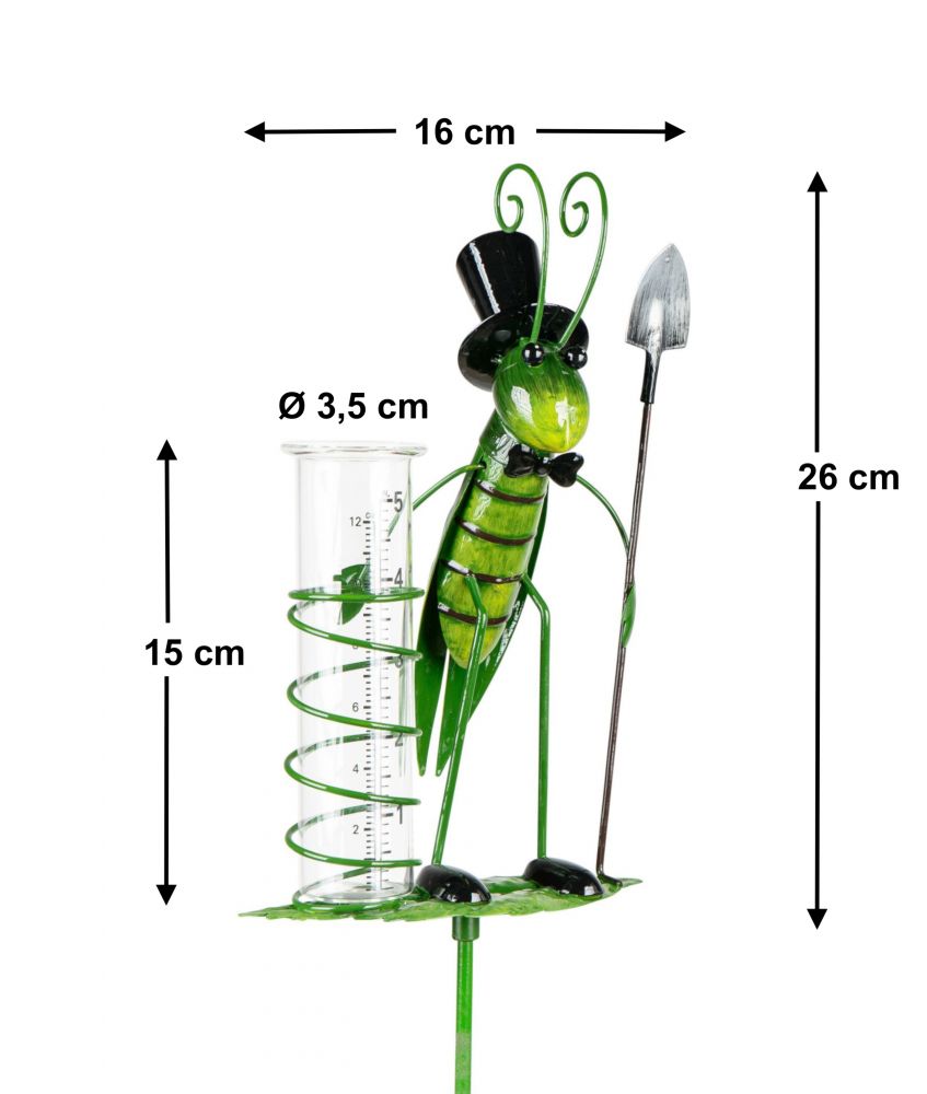 DanDiBo metal rain gauge with ground spike 140 cm grasshopper 585905 rain gauge weatherproof garden decoration garden plug ground plug