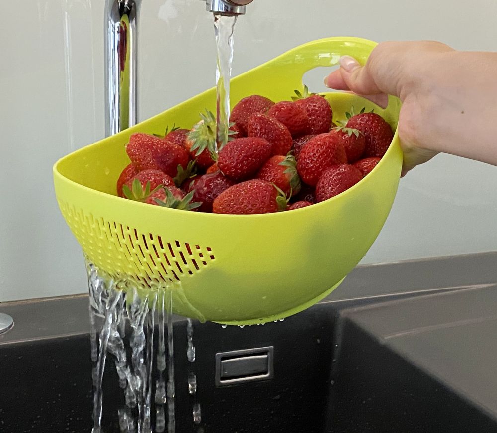 Bowl with colander Plastic 521 Blue Pasta colander Kitchen colander Washing bowl Draining colander Salad bowl Dishwasher-safe