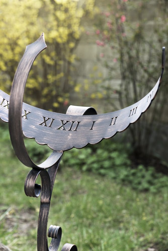 Sonnenuhr Phönix aus Schmiedeeisen Wetterfest 65 cm Gartenuhr Metall Phoenix Uhr