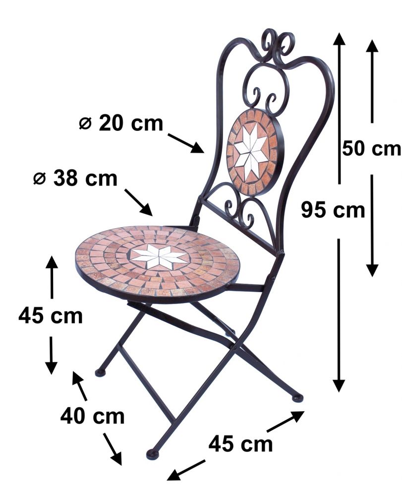 DanDiBo Gartenstuhl Metall Mosaik Merano Stuhl 12002 H-95 cm Metallstuhl Mediterran Wetterfest Bistrostuhl Gartenmöbel Klappstuhl mit Naturstein