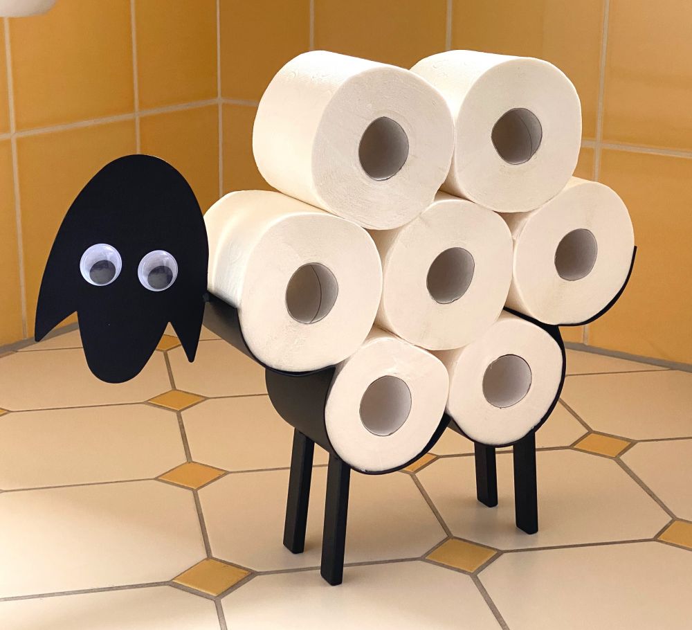 DanDiBo Toilet roll holder Black Metal Sheep with wobbly eyes Toilet roll holder Free-standing Toilet roll holder Toilet roll holder