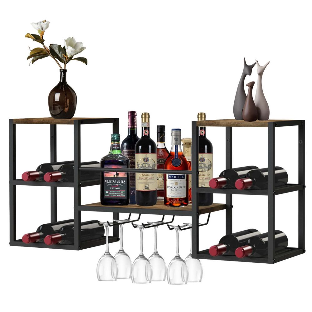 DanDiBo Wine Rack Wall Metal Wood 96604 Bottle Rack with Glass Holder Wine Bottle Holder Wine Rack