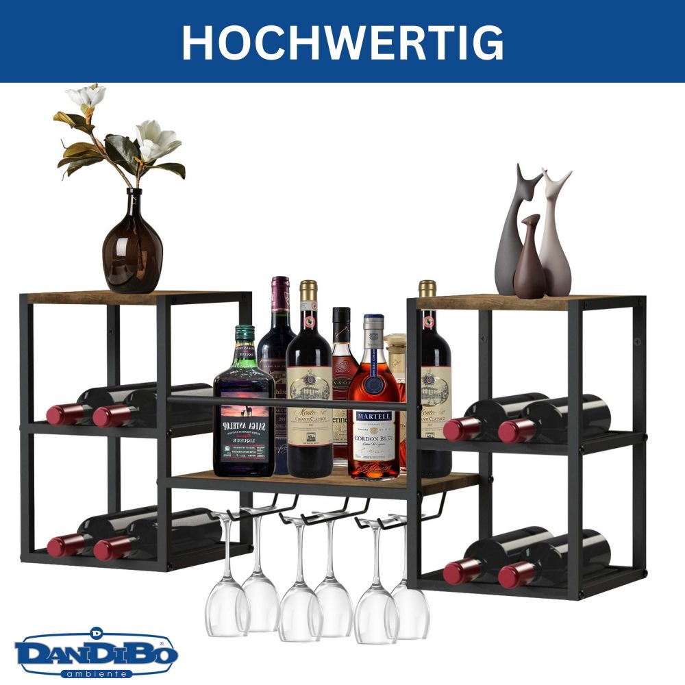 DanDiBo Wine Rack Wall Metal Wood 96604 Bottle Rack with Glass Holder Wine Bottle Holder Wine Rack