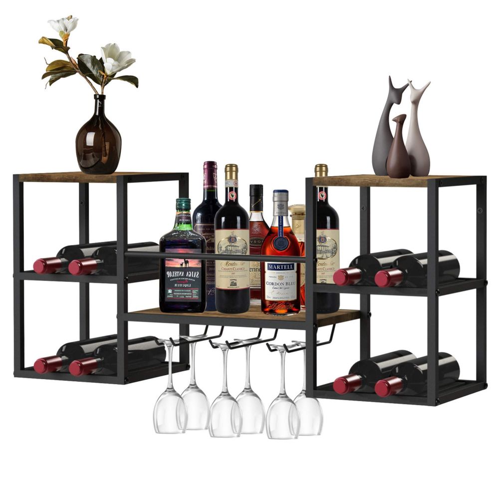 DanDiBo Wine Rack Wall Metal Wood 96604 Bottle Rack with Glass Holder Wine Bottle Holder Wine Rack