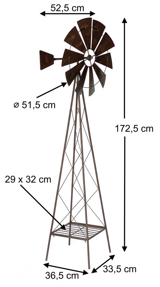 DanDiBo Windrad Metall 170 cm kugelgelagert Braun Windspiel Gartenstecker 96019 Windmühle Wetterfest Gartendeko Garten Bodenstecker