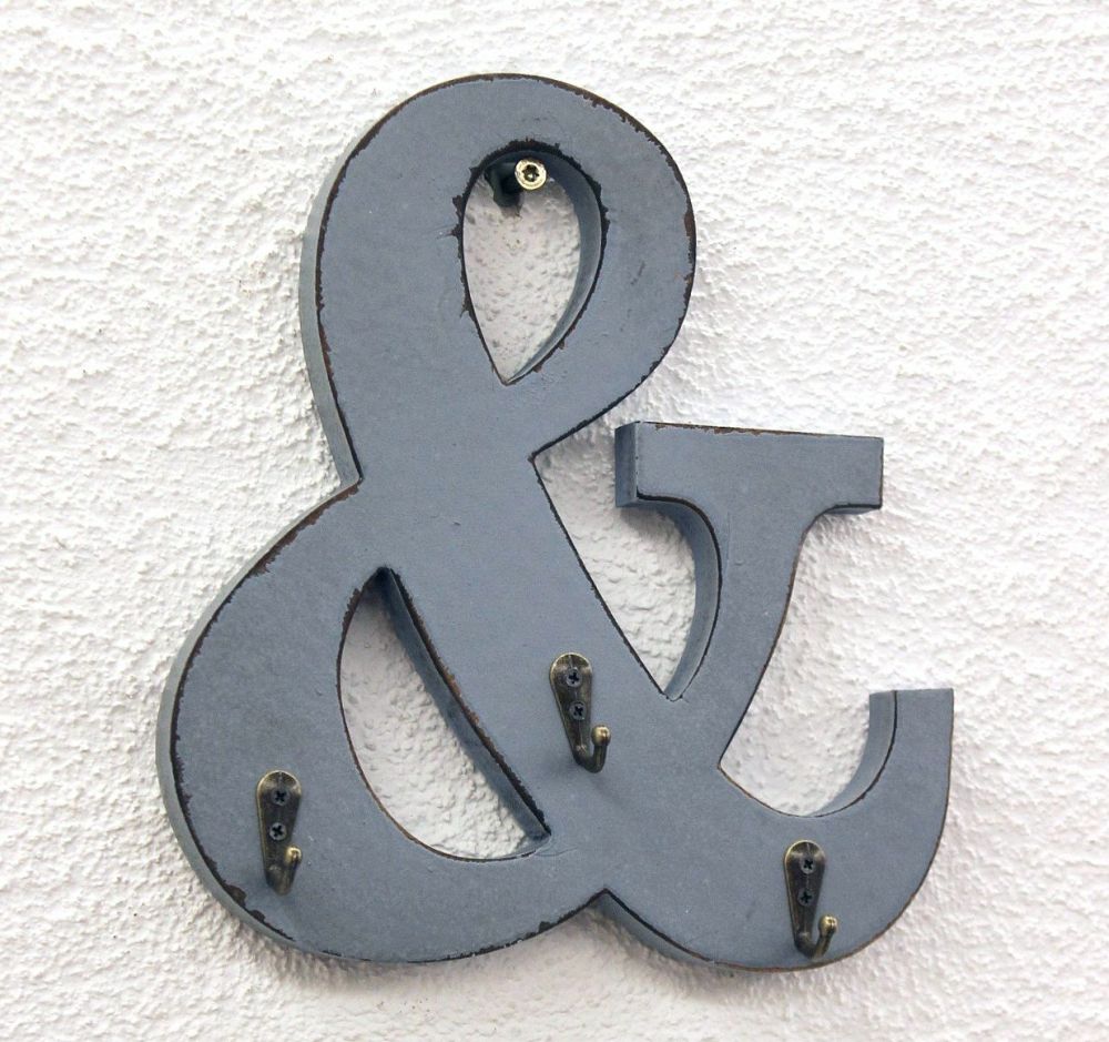 Letter  &   with 3 key hooks   24cm YX-14B394 Vintage Shabby Key rack   Hook