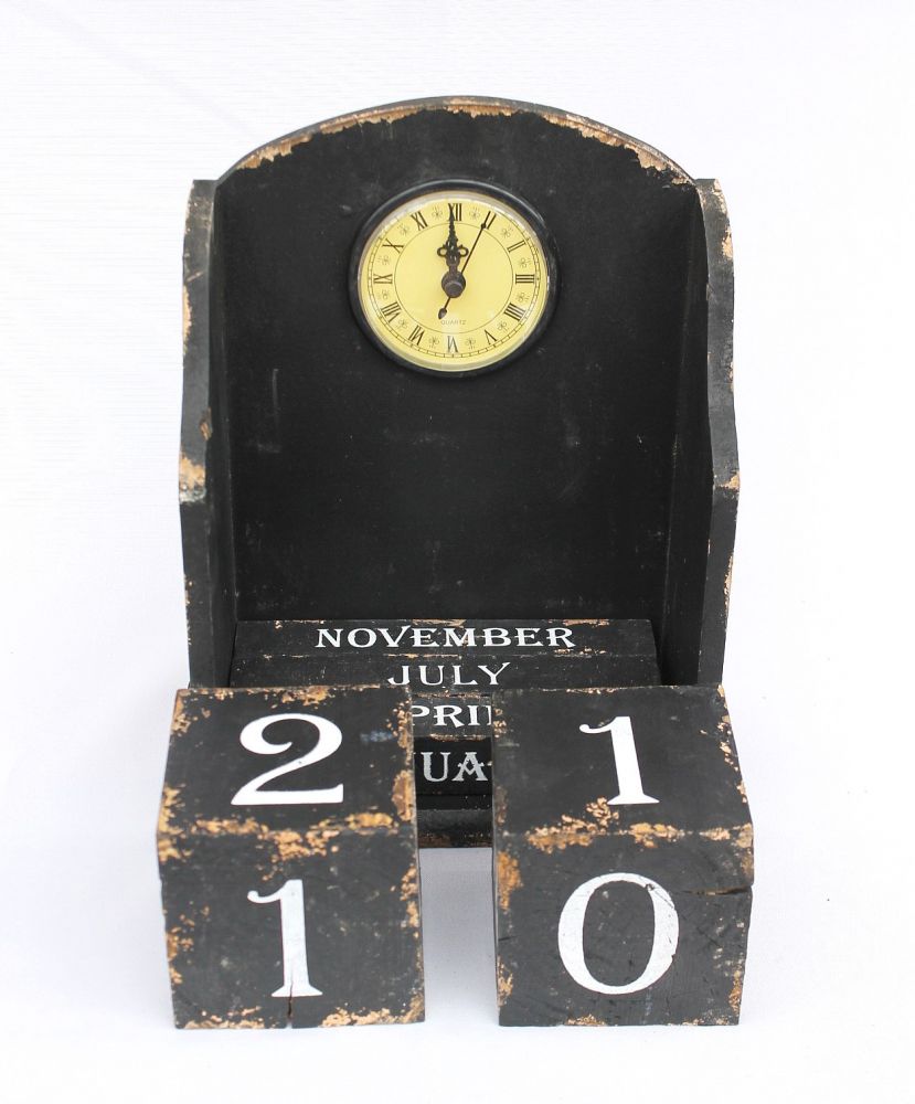 Calender clock  14B142 Shabby Clock Calender   25cm Vintage quarz clock  (black)