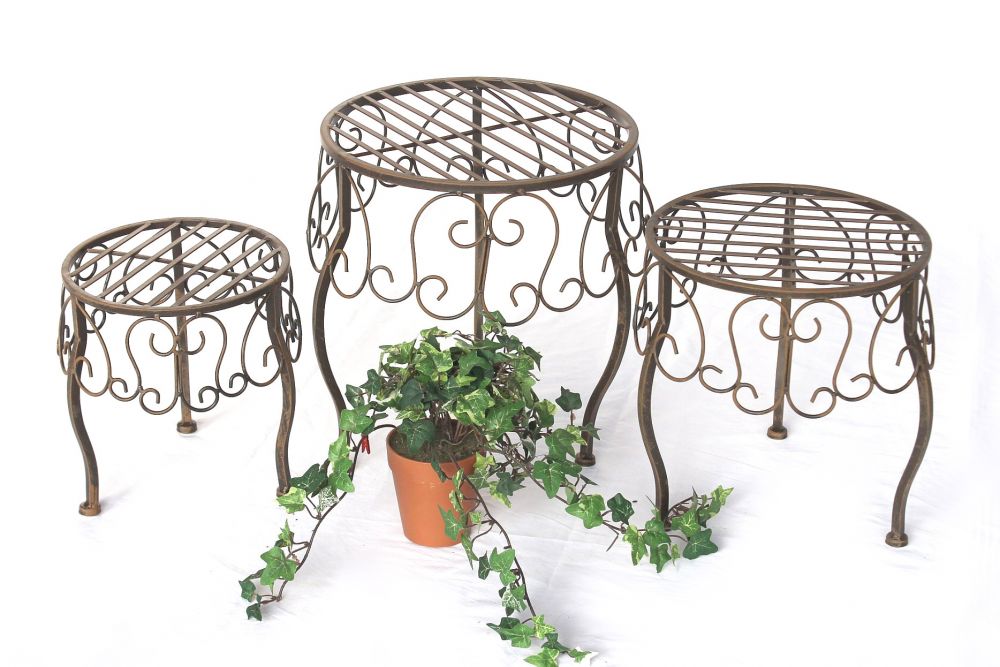 DanDiBo Flower Stool Metal Brown Round Set of 3 Flower Stand 140129 Side Table Plant Stand Small