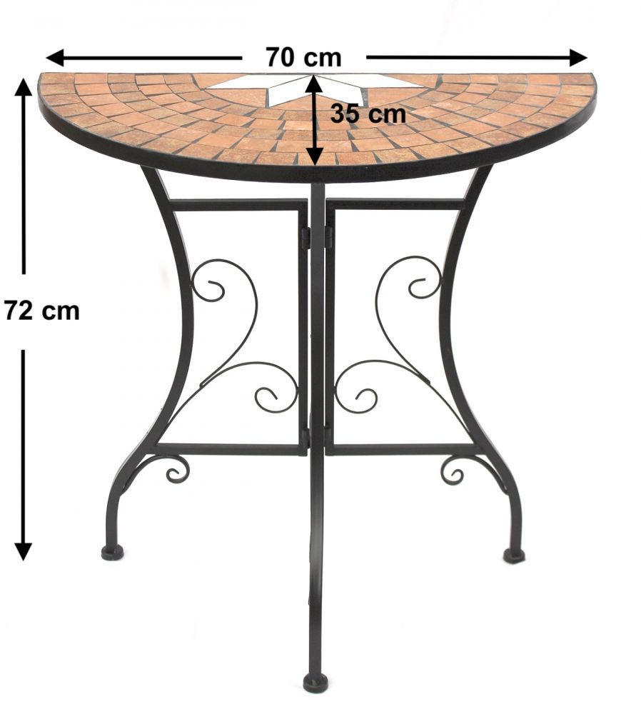 DanDiBo Tisch Halbrund Konsolentisch Wandtisch 120041 Beistelltisch Metall Mosaik 70 cm